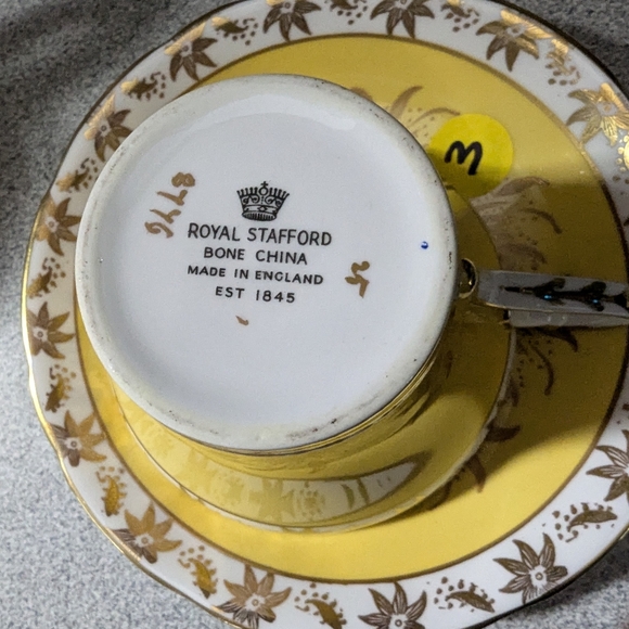 Yellow Royal Stafford cup saucer pink rosebud - Picture 3 of 3